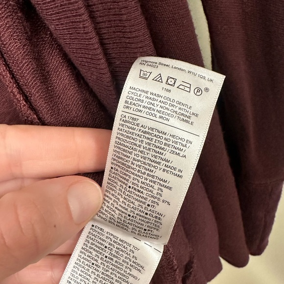 Athleta Pranayama Wrap Cardigan Burgundy Open Front Thumbholes XS - Picture 4 of 8